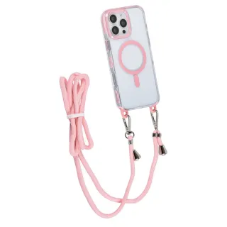 Prémium minőségű alap árkategóriás crossbody tok átlátszó-pink színben iPhone 16 Pro Max