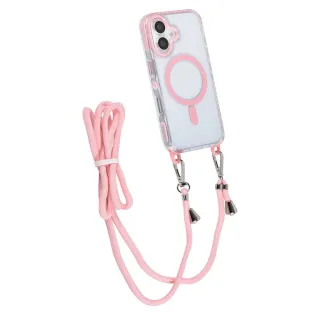 Prémium minőségű alap árkategóriás crossbody tok átlátszó - pink színben iPhone 16 