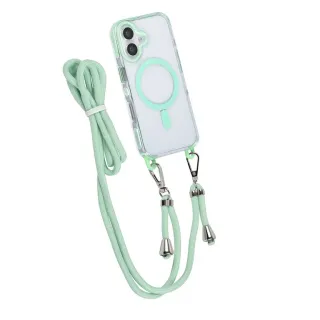 Prémium minőségű alap árkategóriás crossbody tok átlátszó - zöld színben iPhone 16 