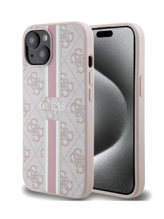 Guess 4G Printed Stripes iPhone 15 Pro tok rózsaszínben