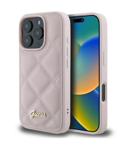 Guess Quilted Metal Logo iPhone 16 Pro rózsaszín tok